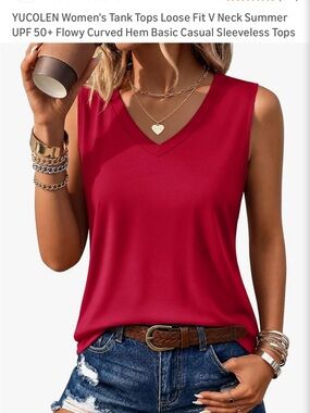 NWT Amazon Loose Fit Red V-Neck Tank Top. Size Large
